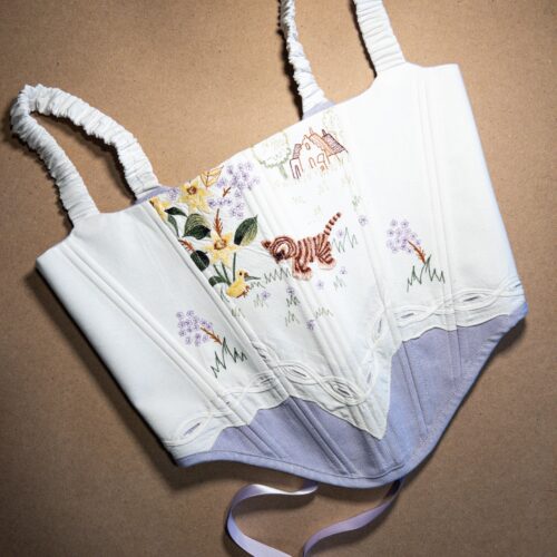Purple & White Embroidered Corset